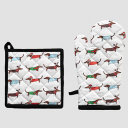 Christmas Sausage Dog Oven Glove and Pot Holder set